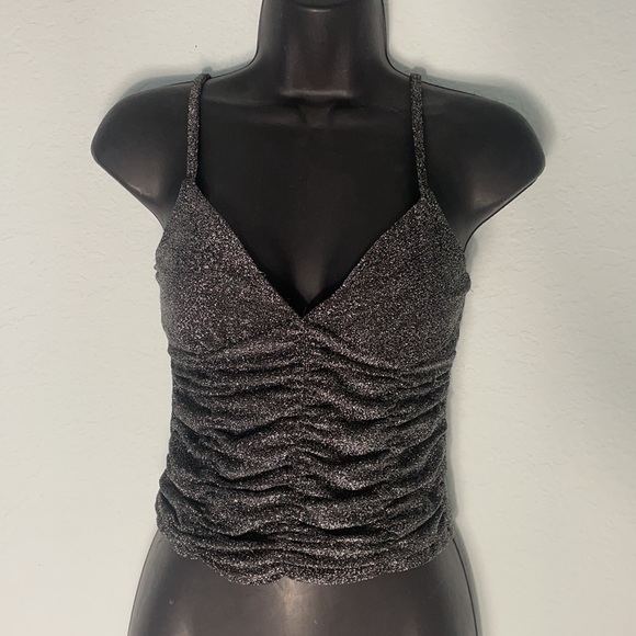 wild fable Tops - WildFable™️ Black Sparkle Crop Top w/ Scrunch Front 🖤